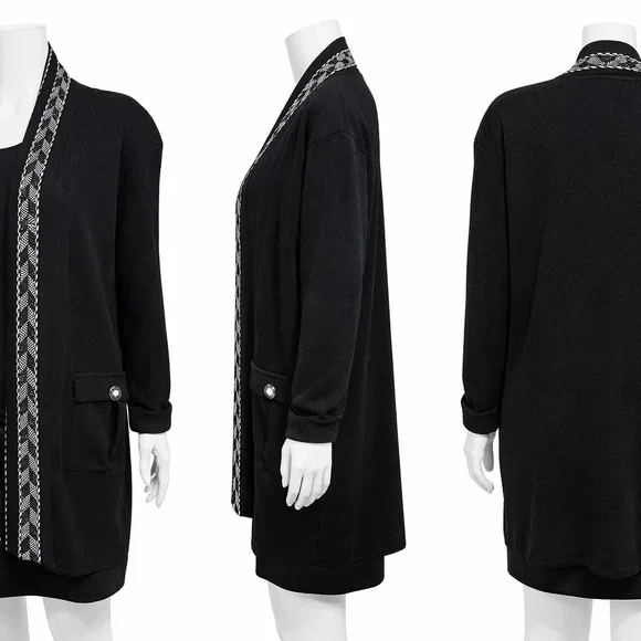 High Secret’s Black & White Crystal-Embellished Knit Sweater Jacket – Size XL - Picture 8 of 8